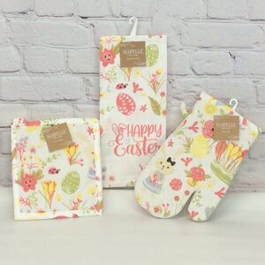 🌷Happy Easter🌷 3 Pc Kitchen Set Spring Pastel Dish Towel/Pot Holder/Oven Mitt